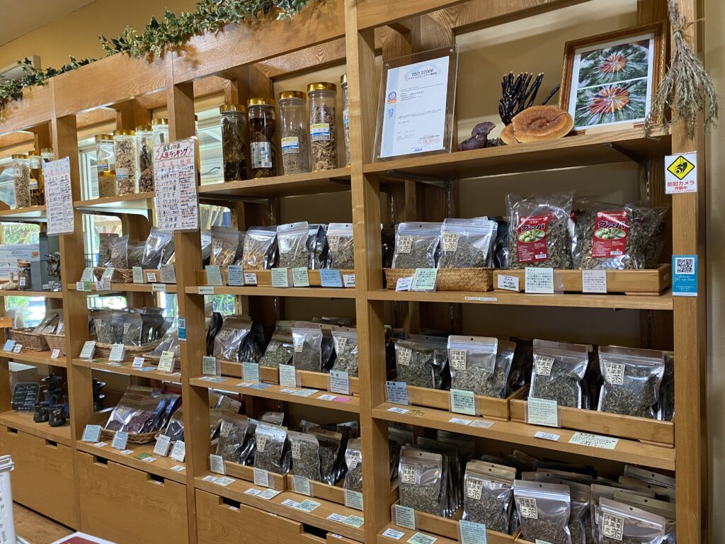 長寿源にはたくさんの薬草バラ茶があります。クミスクチン、明日葉、クワンソウ、ウコン、ハママーチ、ドクダミ、月桃などなど。